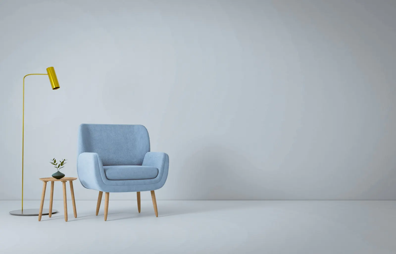 A light blue armchair beside a small side table
