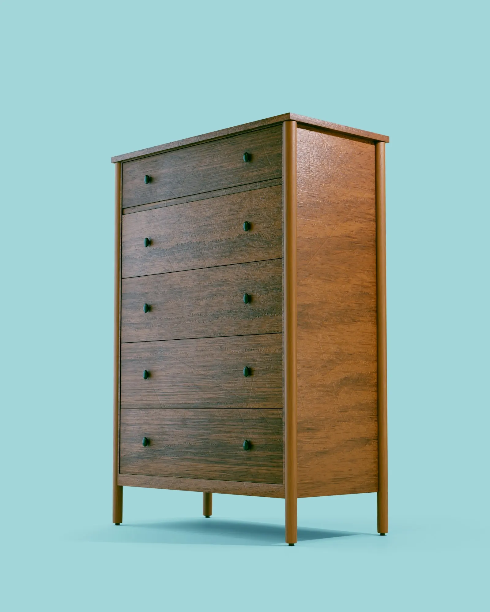 A tall wooden chest of drawers